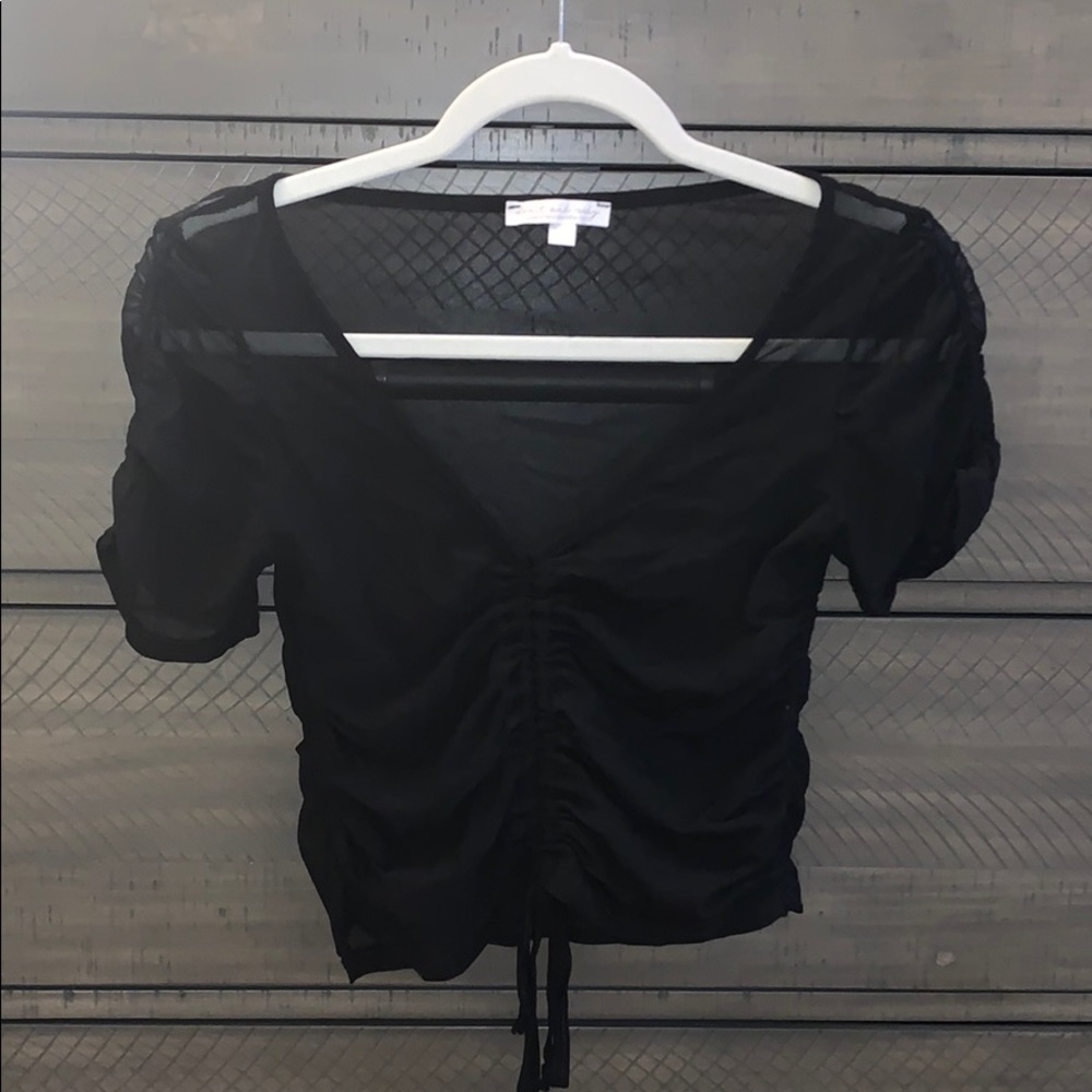 Sheer Short Sleeve Ruched Top